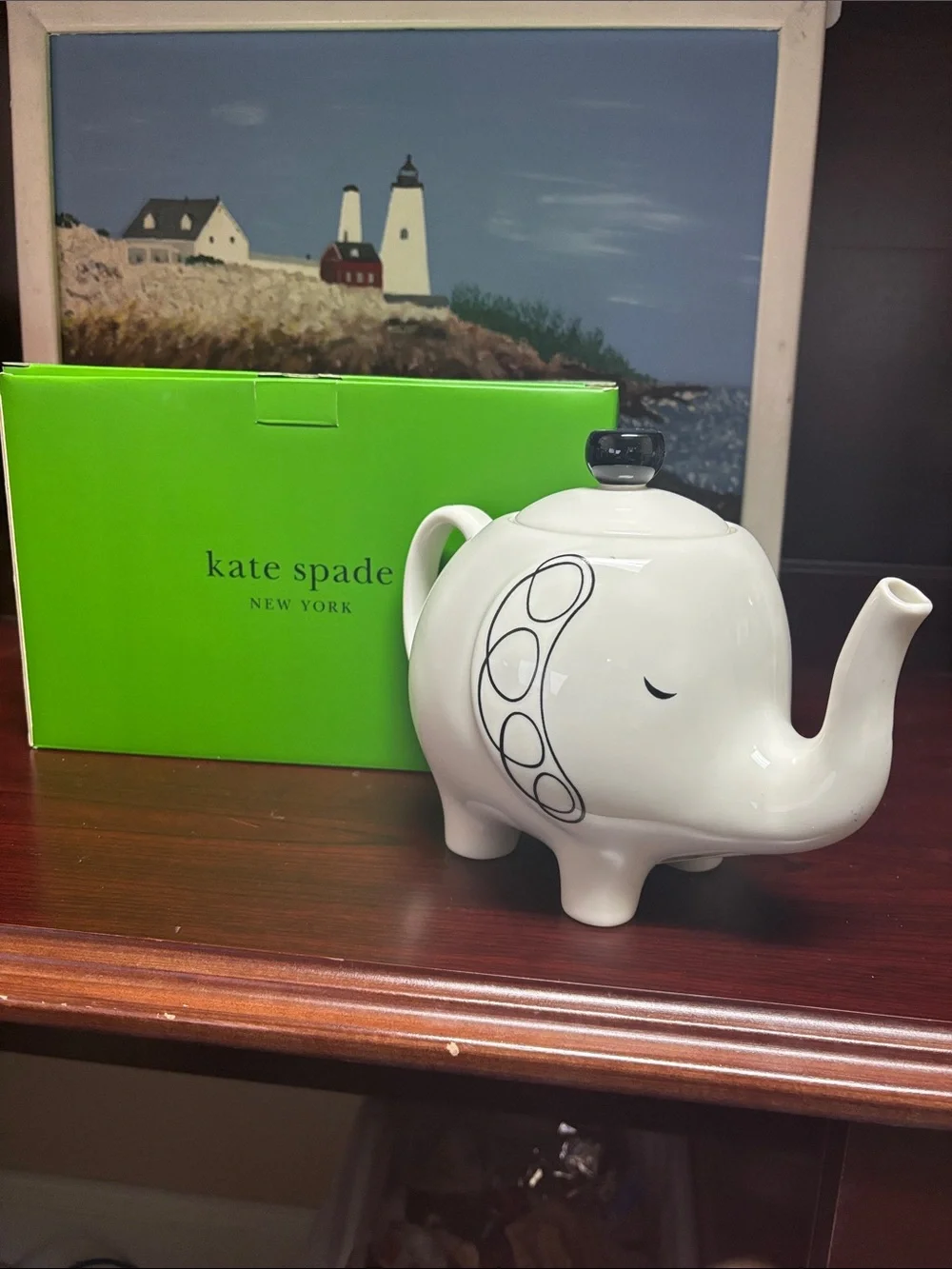 kate spade White Elephant Teapot with Black Accent